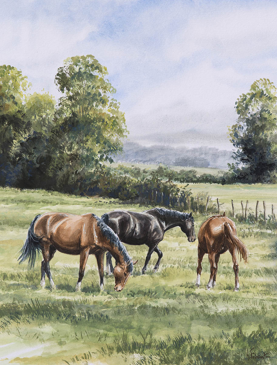 Trois chevaux - Aquarelle - 37x27 - A3937
