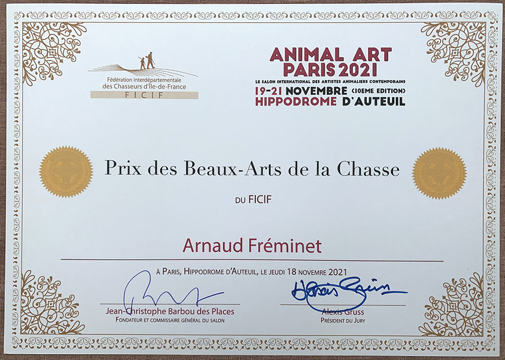 Prix des Beaux Arts de la chasse FICIF Arnaud Fréminet