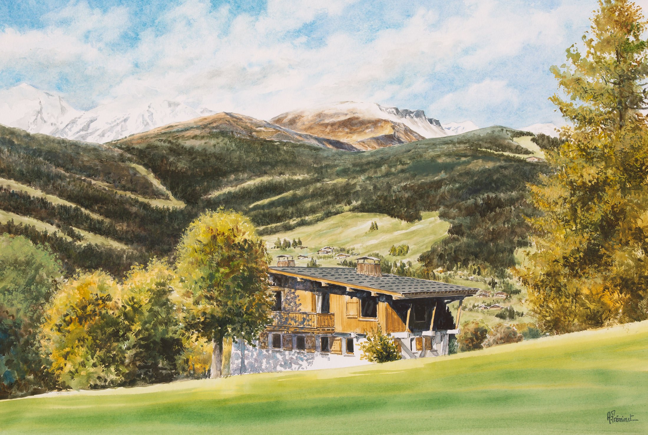 Chalet à Megève - Aquarelle - 40x60 - A0494